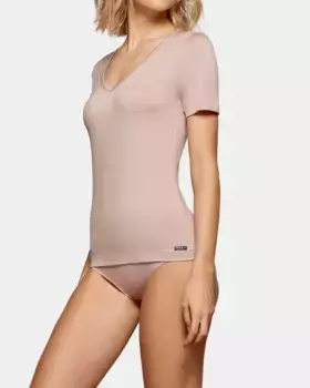 Базовая женская майка с короткими рукавами и V-образным вырезом Impetus, цвет Nude