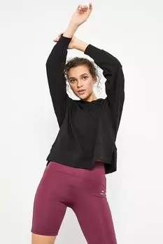 Базовая женская толстовка оверсайз с капюшоном и вышивкой черного цвета TOMMYLIFE