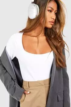 Базовое боди в рубчик с квадратным вырезом и длинными рукавами boohoo, белый