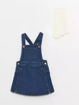 Базовое джинсовое платье и колготки для маленьких девочек с карманами LCW baby, уничтожьте глубокую тьму.