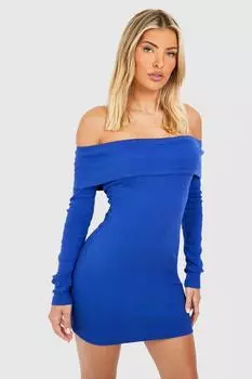 Базовое облагающее платье с бардо Boohoo, кобальтовый