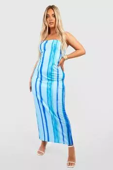 Базовое платье-бандо макси в полоску с омбре Boohoo, синий