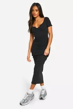 Базовое платье макси в рубчик с вырезом boohoo, черный