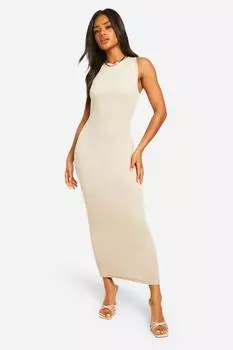 Базовое платье мидакси Rib Racer boohoo, бежевый
