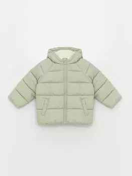 Базовое пуховое пальто с капюшоном и длинными рукавами для маленьких девочек на молнии LCW baby, светло-зеленый