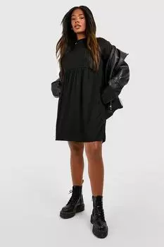 Базовое свободное платье в рубчик с длинными рукавами и плюсом boohoo, черный