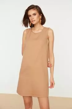 Базовое тканое платье без рукавов светло-коричневого цвета Trendyol, коричневый