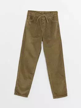 Базовые бархатные брюки для мальчика с эластичной резинкой на талии LCW Kids, хаки
