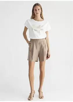 Базовые бежевые женские шорты с высокой талией Fabrika