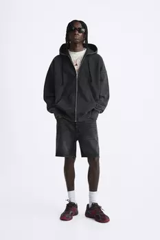 Базовые джинсовые шорты-бермуды ZARA, цвет charcoal