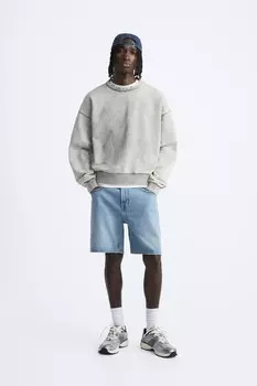 Базовые джинсовые шорты-бермуды ZARA, синий