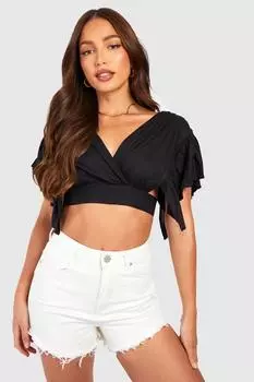 Базовые джинсовые шорты с высокой талией и потертым краем boohoo, белый