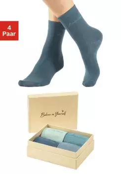 Базовые носки LASCANA "Поверь в себя" (коробка, 4 пары), в красивой подарочной упаковке, бирюзовый