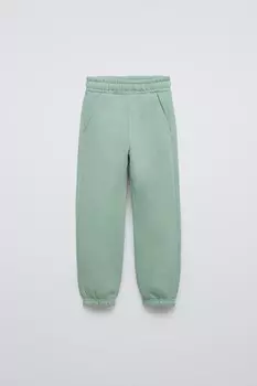 Базовые плюшевые джоггеры ZARA, светло-зеленый