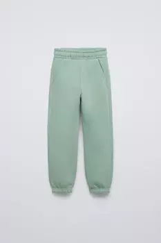 Базовые плюшевые джоггеры ZARA, светло-зеленый