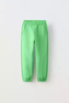 Базовые плюшевые джоггеры ZARA, зеленый/экрю