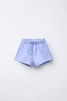 Базовые плюшевые шорты-бермуды с вышивкой в цветочек ZARA, цвет Lavender