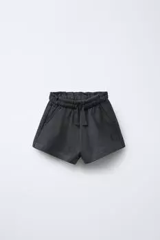 Базовые плюшевые шорты-бермуды с вышивкой в цветочек ZARA, цвет Charcoal