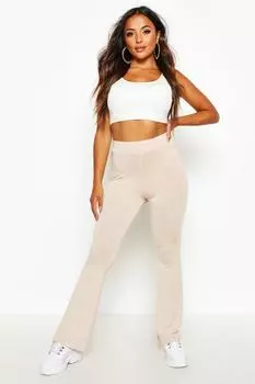 Базовые расклешенные брюки из джерси Petite boohoo, бежевый