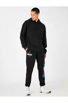Базовые спортивные штаны Jogger с кружевом на талии и карманами с принтом Koton, черный