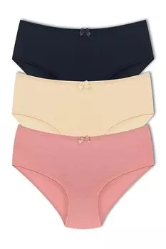 Базовые женские трусики из хлопка с высокой талией, 3 предмета HNX, пудра-темно-синий