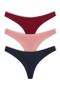 Базовые женские трусики-стринги из хлопковой резины с сердцем, 3 предмета HNX, бордовый-черный