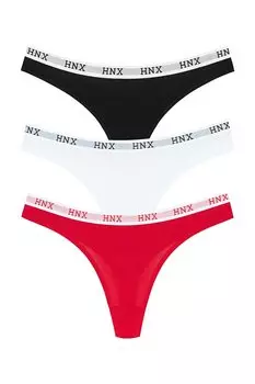 Базовые женские трусики-стринги с эластичной резинкой на талии, хлопковые 3 предмета HNX, смешанный ассортимент