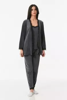 Базовый бархатный пижамный комплект из трех предметов Fullamoda, копченый