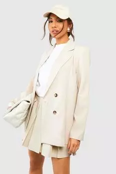 Базовый двубортный пиджак оверсайз boohoo, бежевый