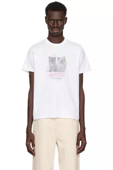 Базовый джемпер с котятами футболка расслабленного кроя Ganni, белый