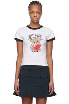 Базовый джерси футболка с медведем Ganni, белый