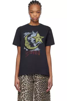 Базовый джерси лунный свет расслабленная футболка Ganni, цвет phantom