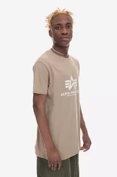 Базовый хлопковый футболка Basic T-Shirt Alpha Industries, бежевый