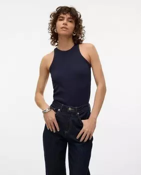 Базовый хлопковый топ с бретелькой на шее Vero Moda, темно-синий