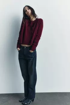 Базовый кардиган из 100% шерсти ZARA, бордовый