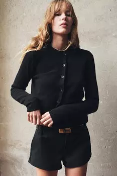 Базовый кардиган из 100% шерсти ZARA, черный