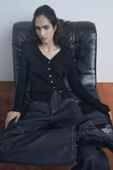 Базовый кардиган из 100% шерсти ZARA, черный