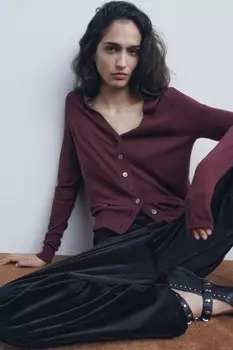 Базовый кардиган из 100% шерсти ZARA, цвет wine