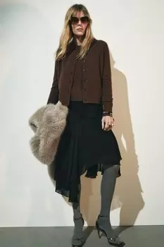 Базовый кардиган из 100% шерсти ZARA, коричневый
