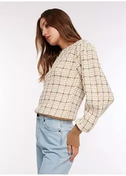 Базовый клетчатый бежевый свитер с круглым вырезом Fabrika Comfort