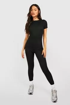 Базовый комбинезон с крышкой и рукавами в ребку Boohoo, черный