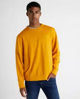 Базовый мужской свитер с круглым вырезом из меланжевых ниток Green Coast, охра