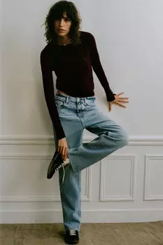 Базовый однотяжной вязки свитер ZARA, бордовый