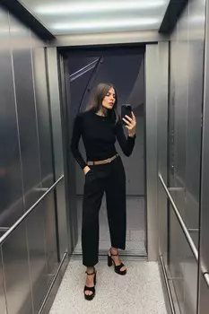 Базовый однотяжной вязки свитер ZARA, черный
