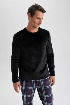 Базовый пижамный топ стандартного кроя с круглым вырезом DeFacto, темно-синий