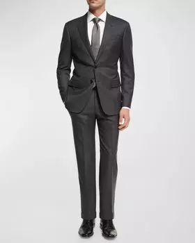 Базовый шерстяной костюм-двойка Mne's Giorgio Armani, цвет Solid Dark Grey