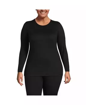 Базовый слой больших размеров Cosy Thermaskin Top с круглым вырезом Lands' End, черный