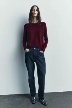 Базовый свитер из 100% шерсти ZARA, бордовый