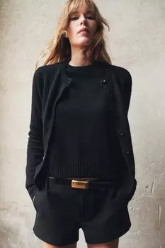Базовый свитер из 100% шерсти ZARA, черный