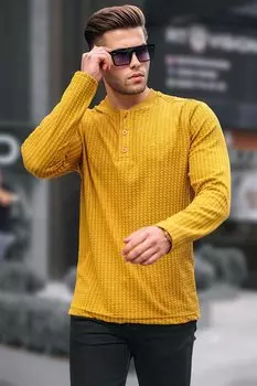 Базовый свитер из горчичного вафельного полотна 6007 MADMEXT